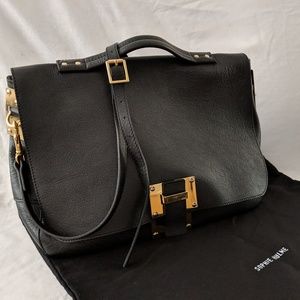 Sophie Hulme Black Leather Flap Satchel Bag